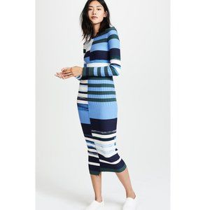 Space-Dye Rib Knit Striped Midi Dress